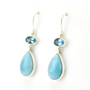 Side View Sterling Silver Blue Topaz Oval Larimar Tear Earrings