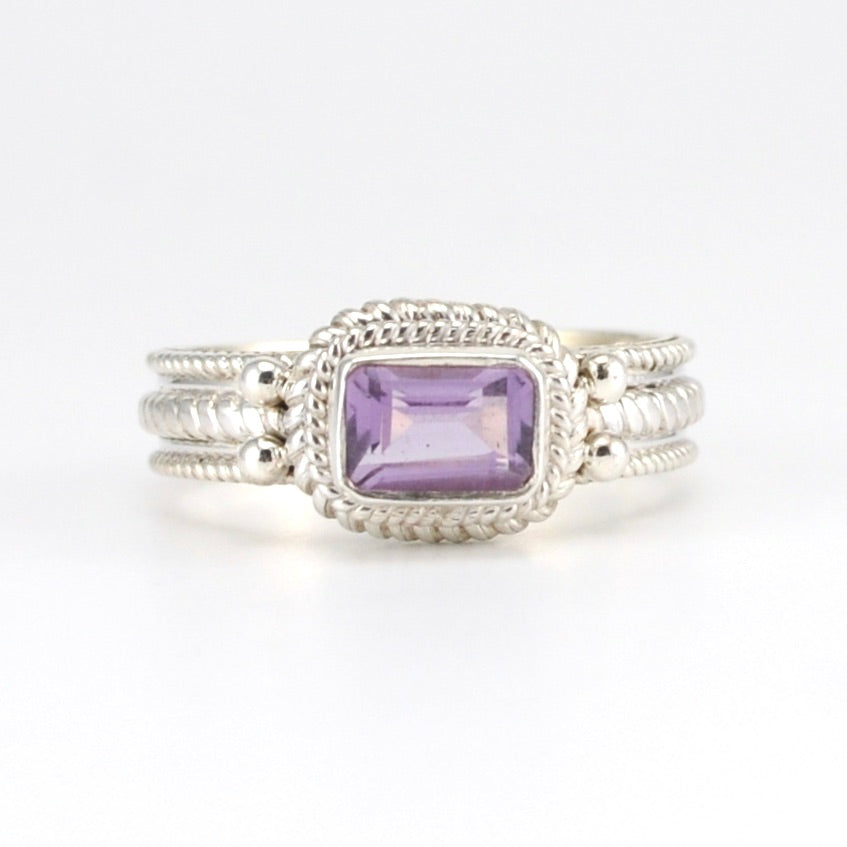 Sterling Silver Amethyst 4x6mm Rectangular Rope Band