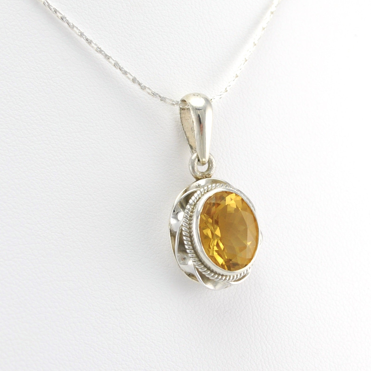 Side View Sterling Silver Citrine 10x12mm Oval Pendant