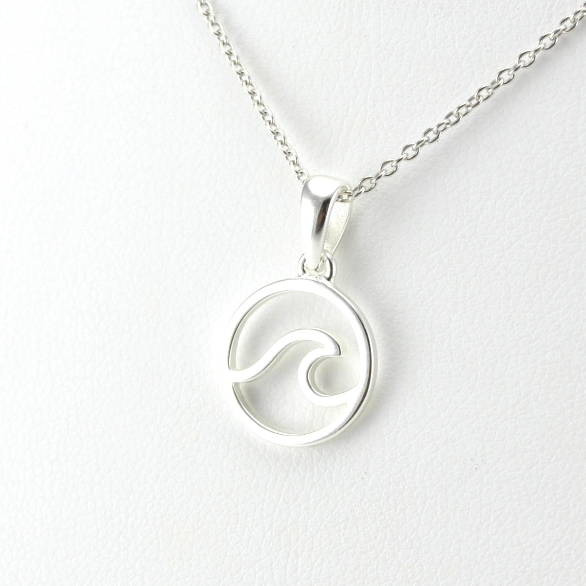 Side View Sterling Silver Circle Wave Necklace