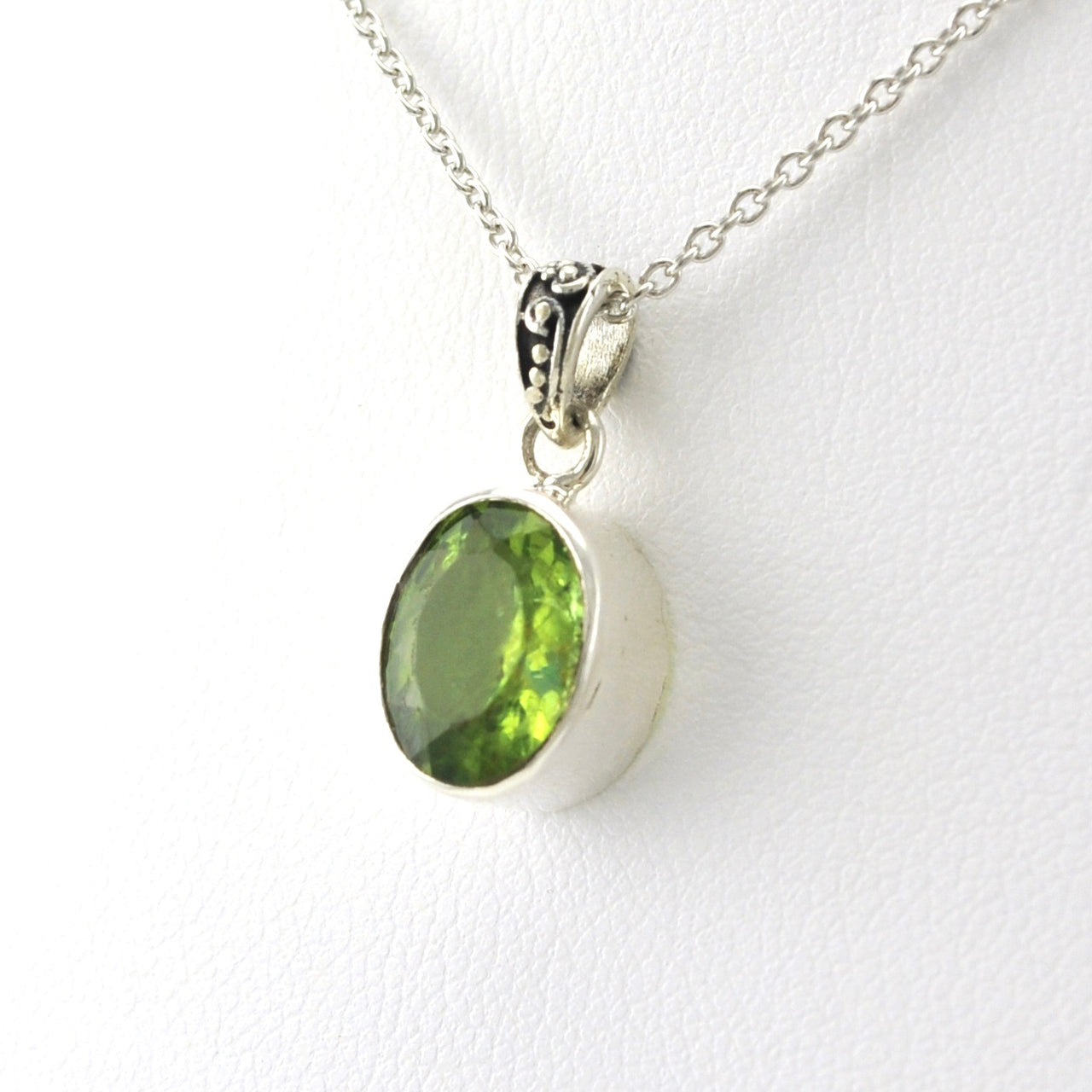 Side View Sterling Silver Peridot 8x10mm Oval Necklace