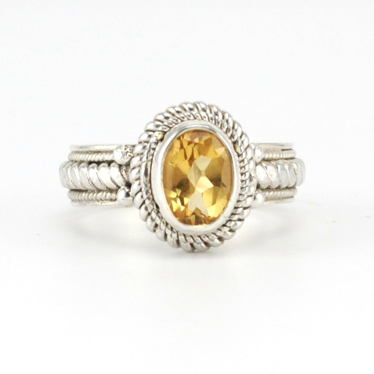 Sterling Silver Citrine 6x8mm Oval Ring
