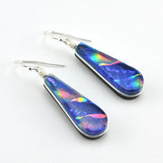 Sterling Silver Dichroic Glass Rainbow Blue Tear Earrings