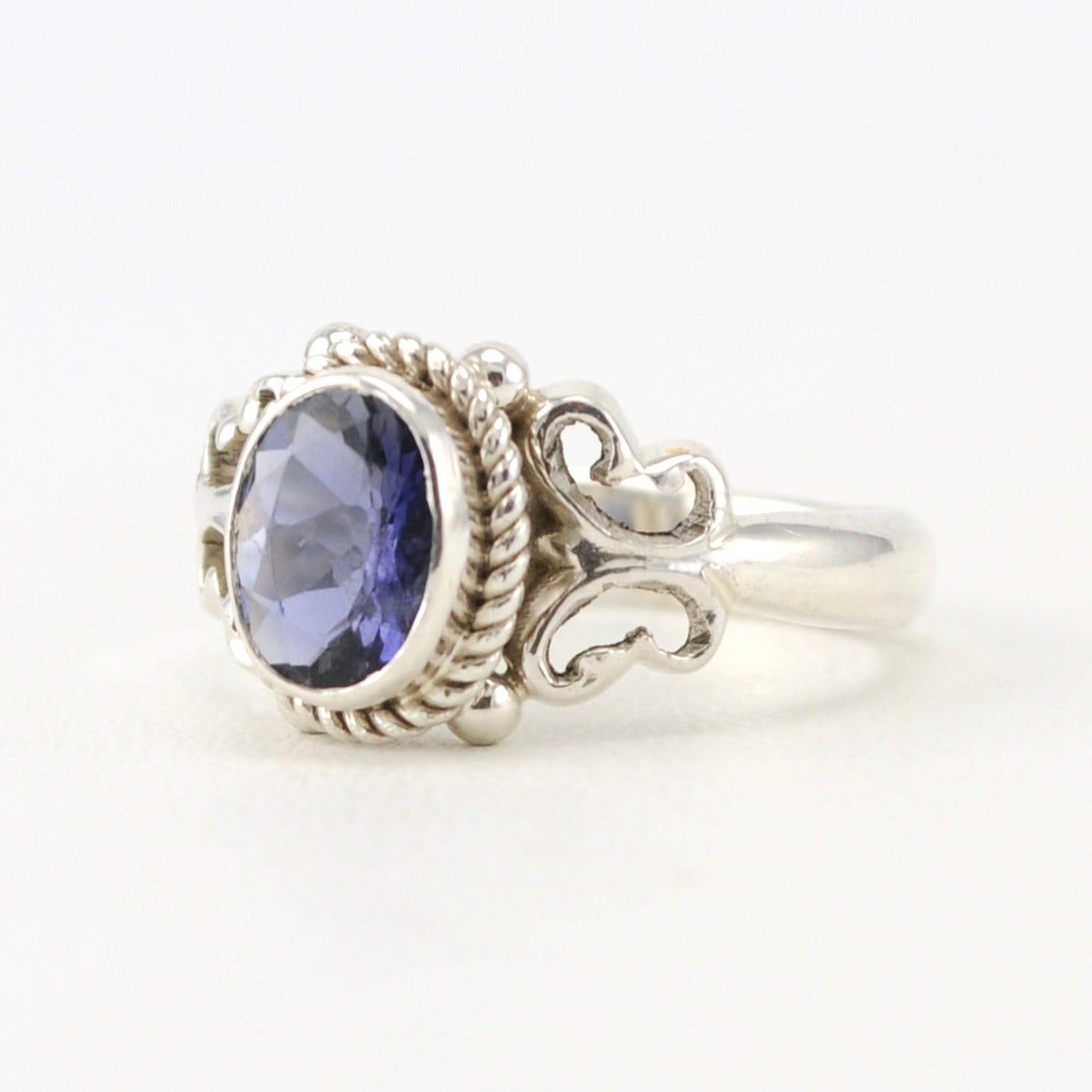 Side View Sterling Silver Iolite 6x8mm Oval Ring