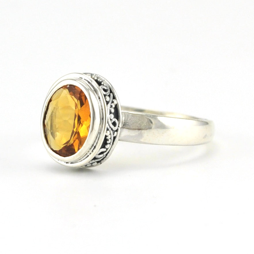 Sterling Silver Citrine 7x9mm Oval Bali Ring
