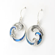 Side View Sterling Silver Blue Abalone Wave Earrings