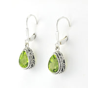 Sterling Silver Peridot 6x9mm Tear Bali Earrings