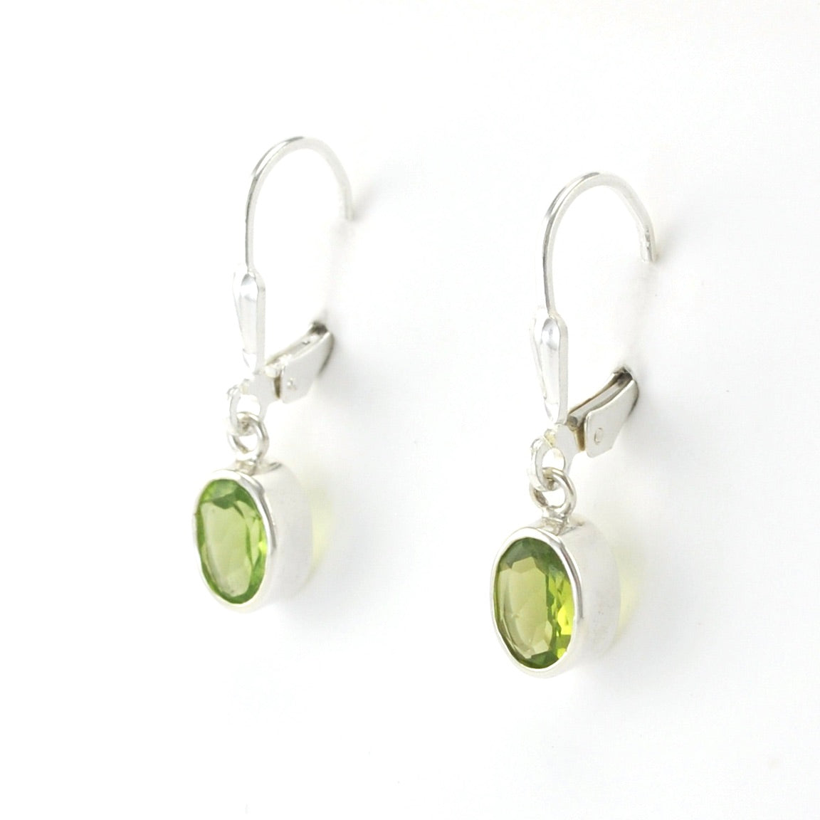 Sterling Silver Peridot 5x7mm Oval Dangle Earrings