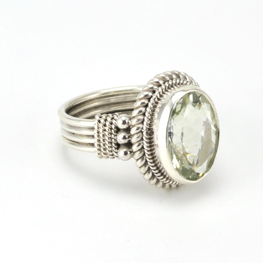 Side View Sterling Silver Prasiolite 10x14mm Oval Ring