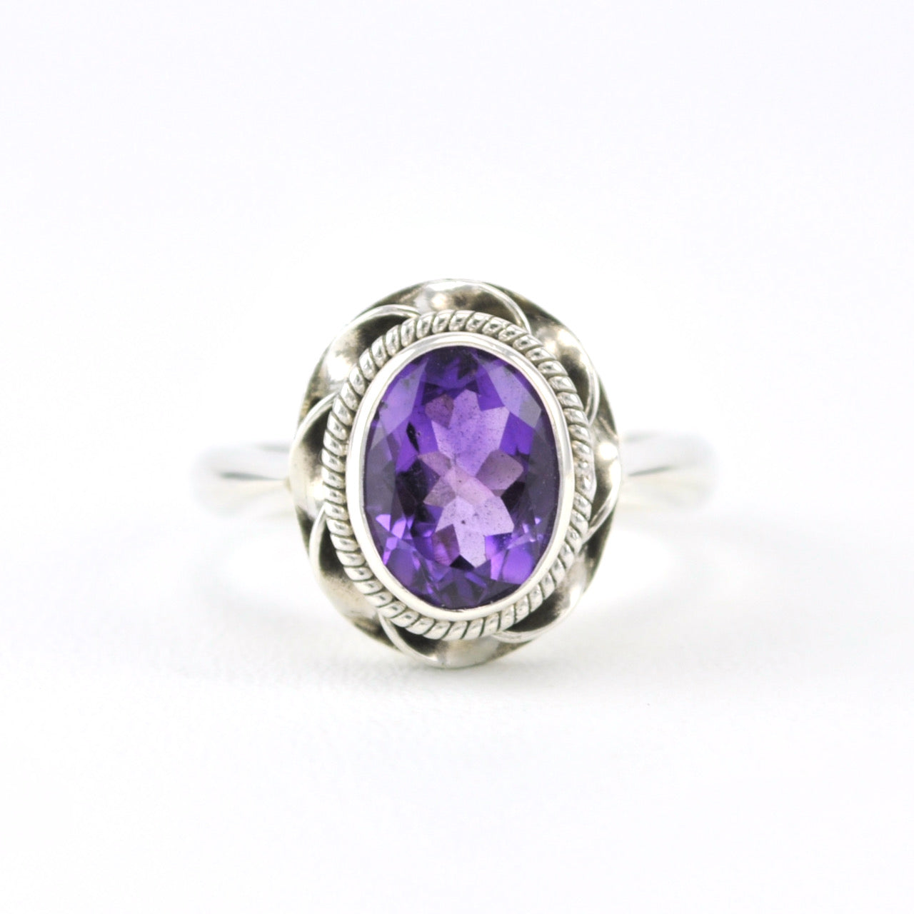 Silver Amethyst 7x9mm Oval Ring Size 6 1/2