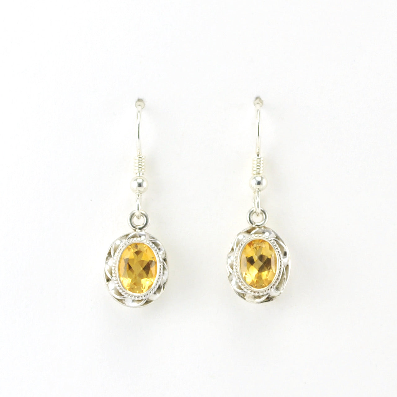 Silver Citrine 6x8mm Oval Dangle Earrings