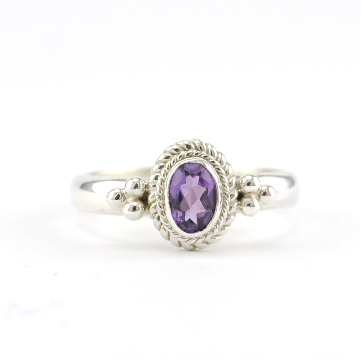 Silver Amethyst 4x6mm Oval Ring
