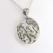 Side View Silver Mother of Pearl Mermaid Pendant