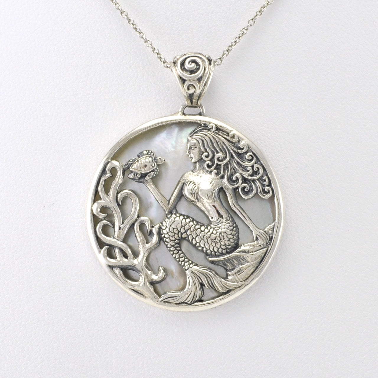 Alt View Silver Mother of Pearl Mermaid Pendant