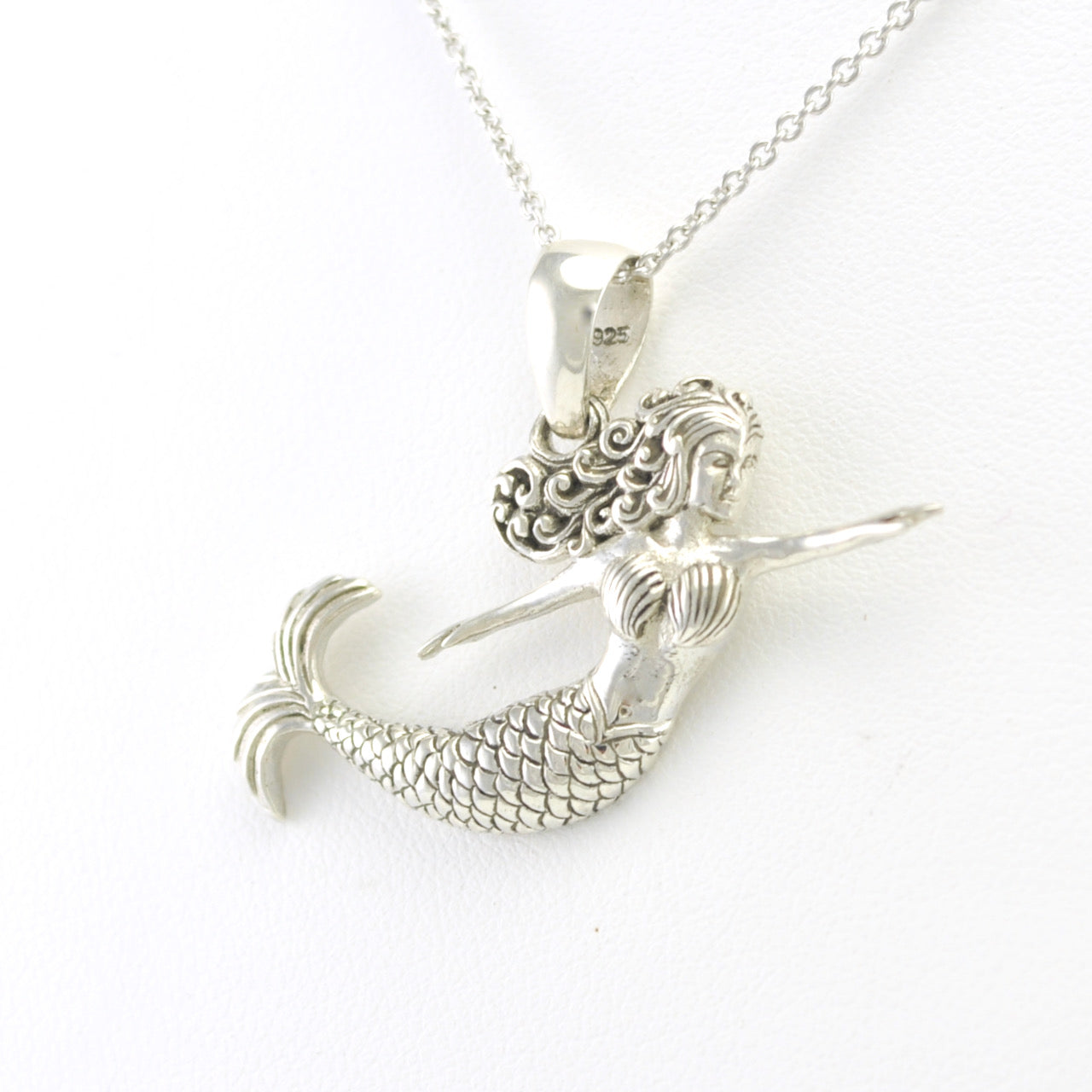 Side View Sterling Silver Norfolk Mermaid Pendant