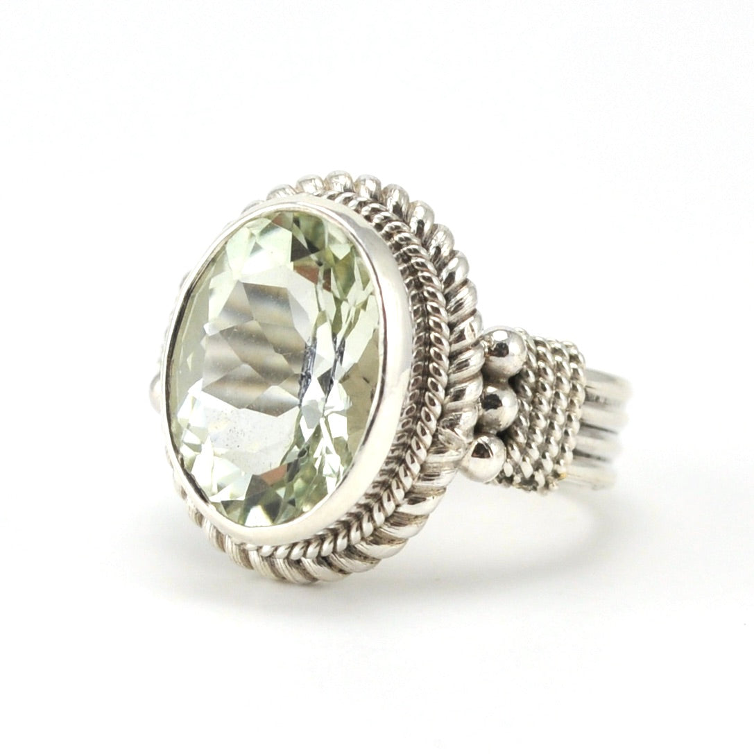 Sterling Silver Prasiolite 10x14mm Oval Ring