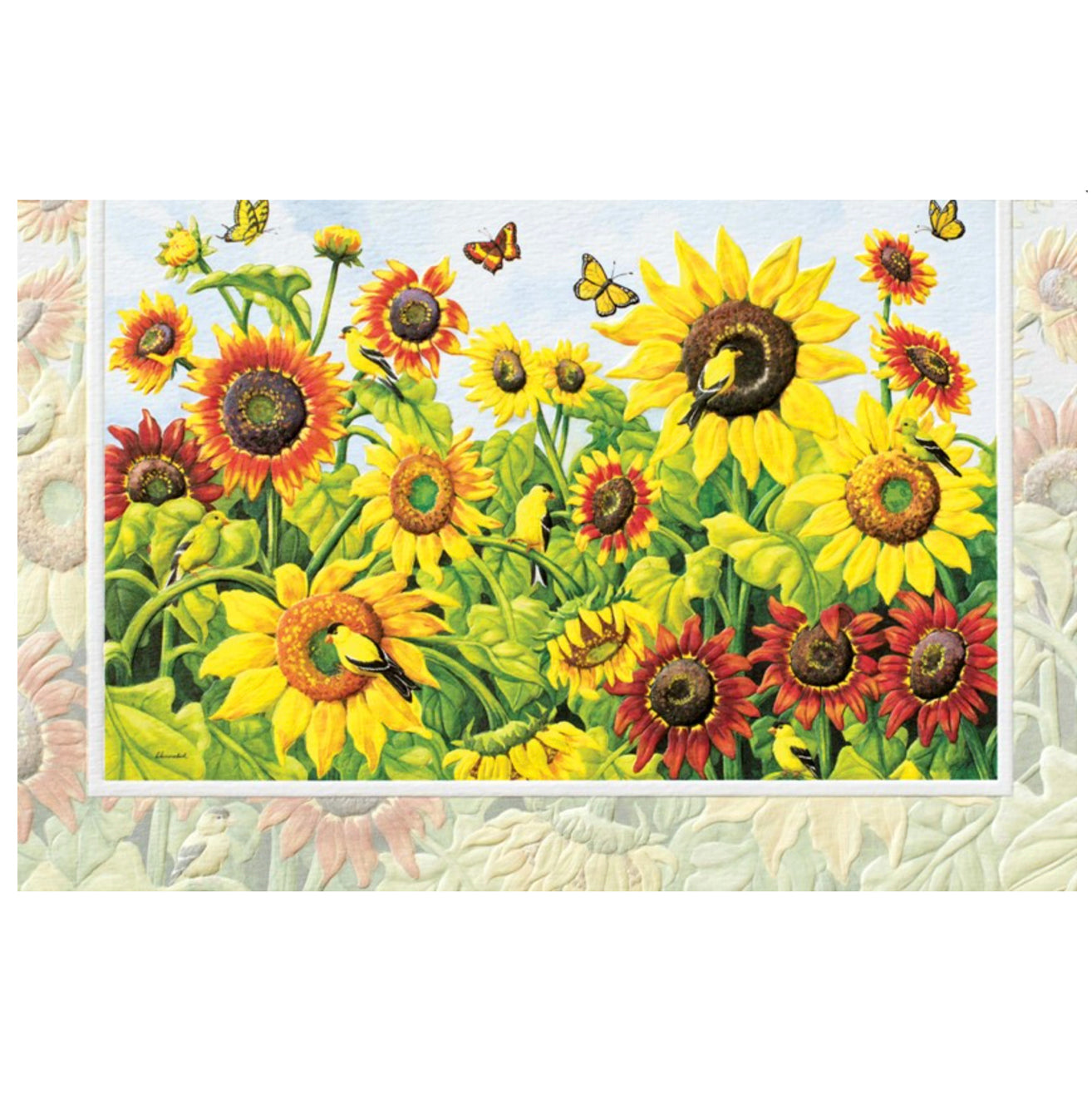 Sunflowers and Goldfinches Birthday Card