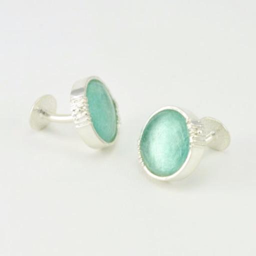 Sterling Silver Roman Glass Circle Cufflinks
