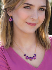 Model View Sparkling Fuchsia Garden Pansy Drop Earrings