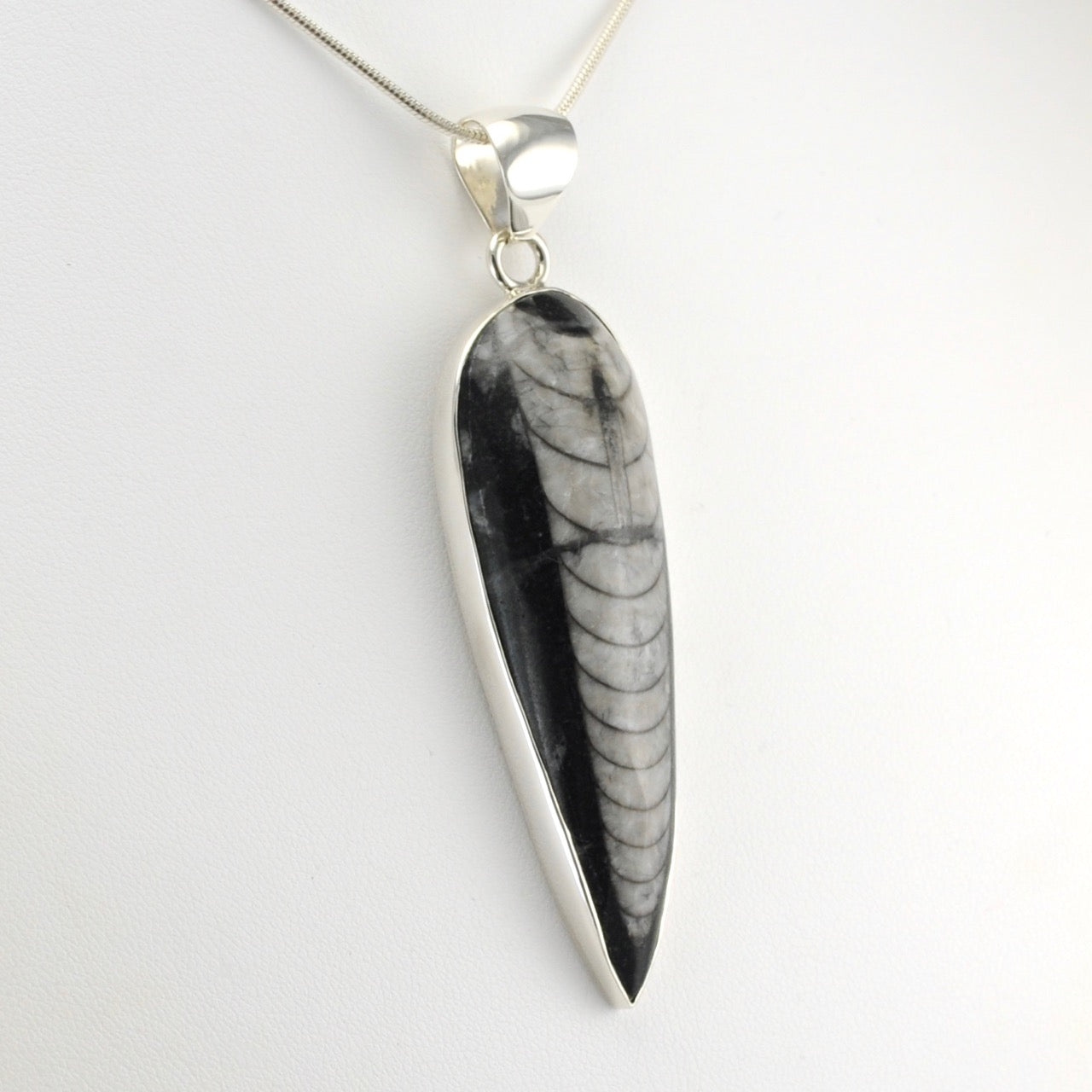 Side View Silver Orthoceras Pendant