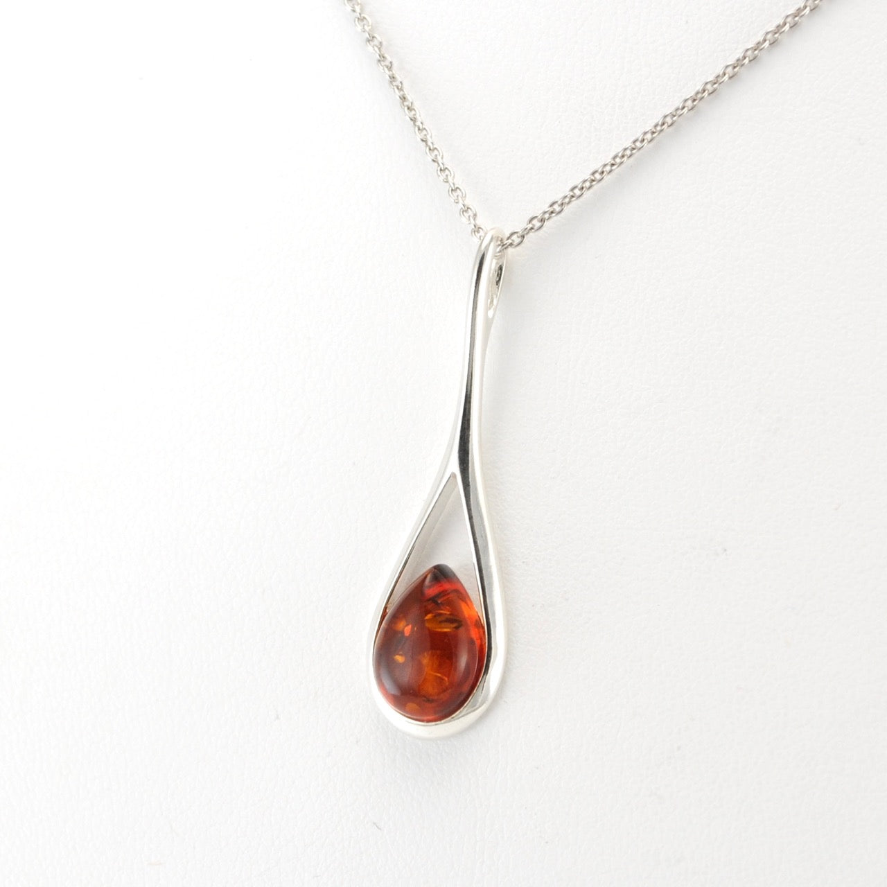 Silver Baltic Amber Elongated Tear Necklace