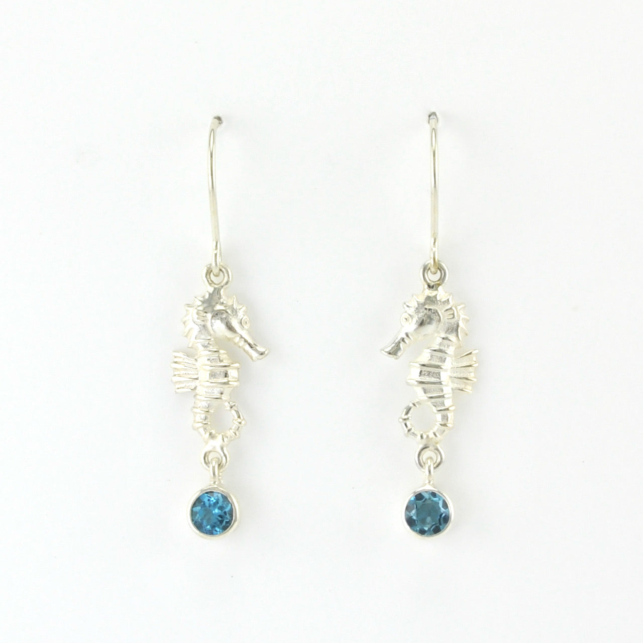 Silver Seahorse with Blue Topaz Earrings