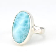 Side View Silver Larimar Long Oval Ring