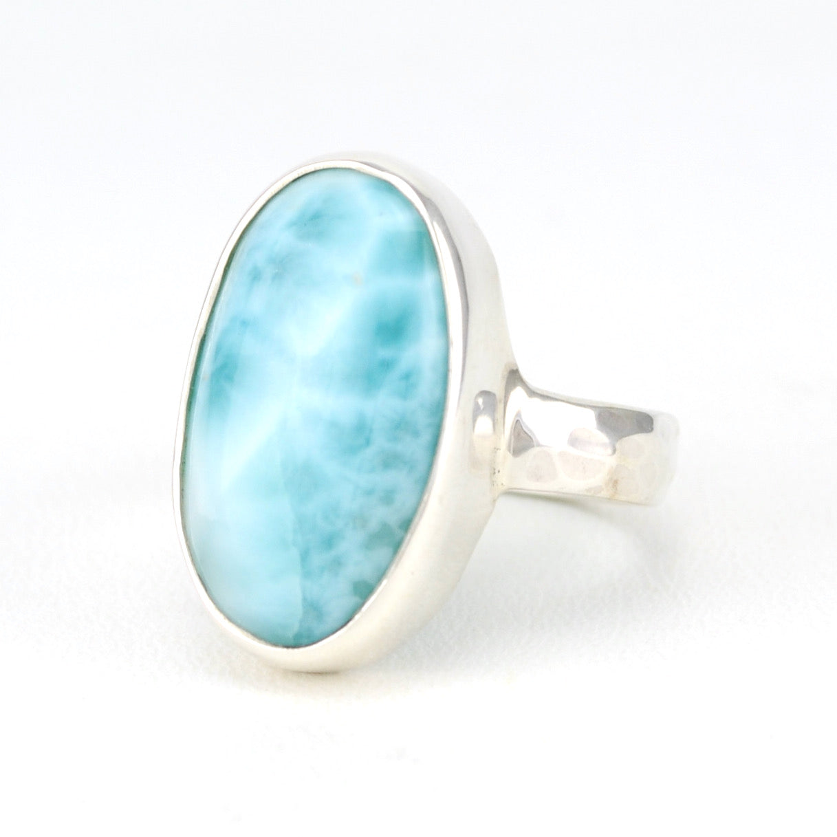 Side View Silver Larimar Long Oval Ring