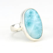 Silver Larimar Long Oval Ring