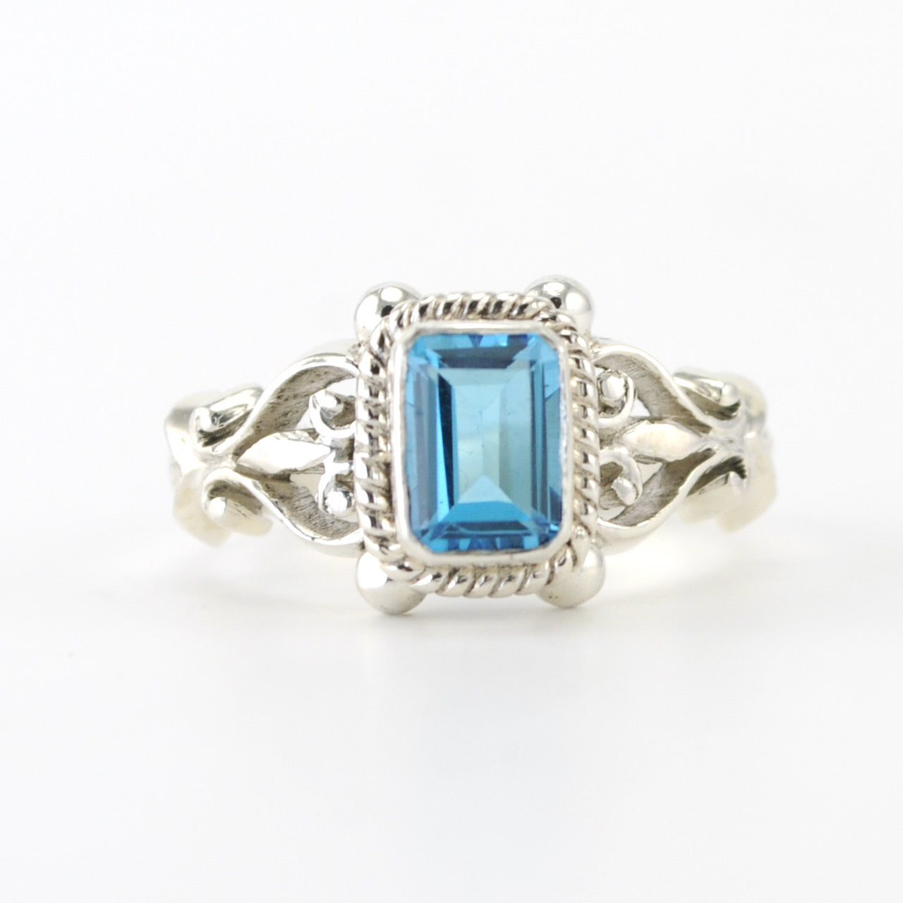 Silver Blue Topaz 5x7mm Rectangle Ring