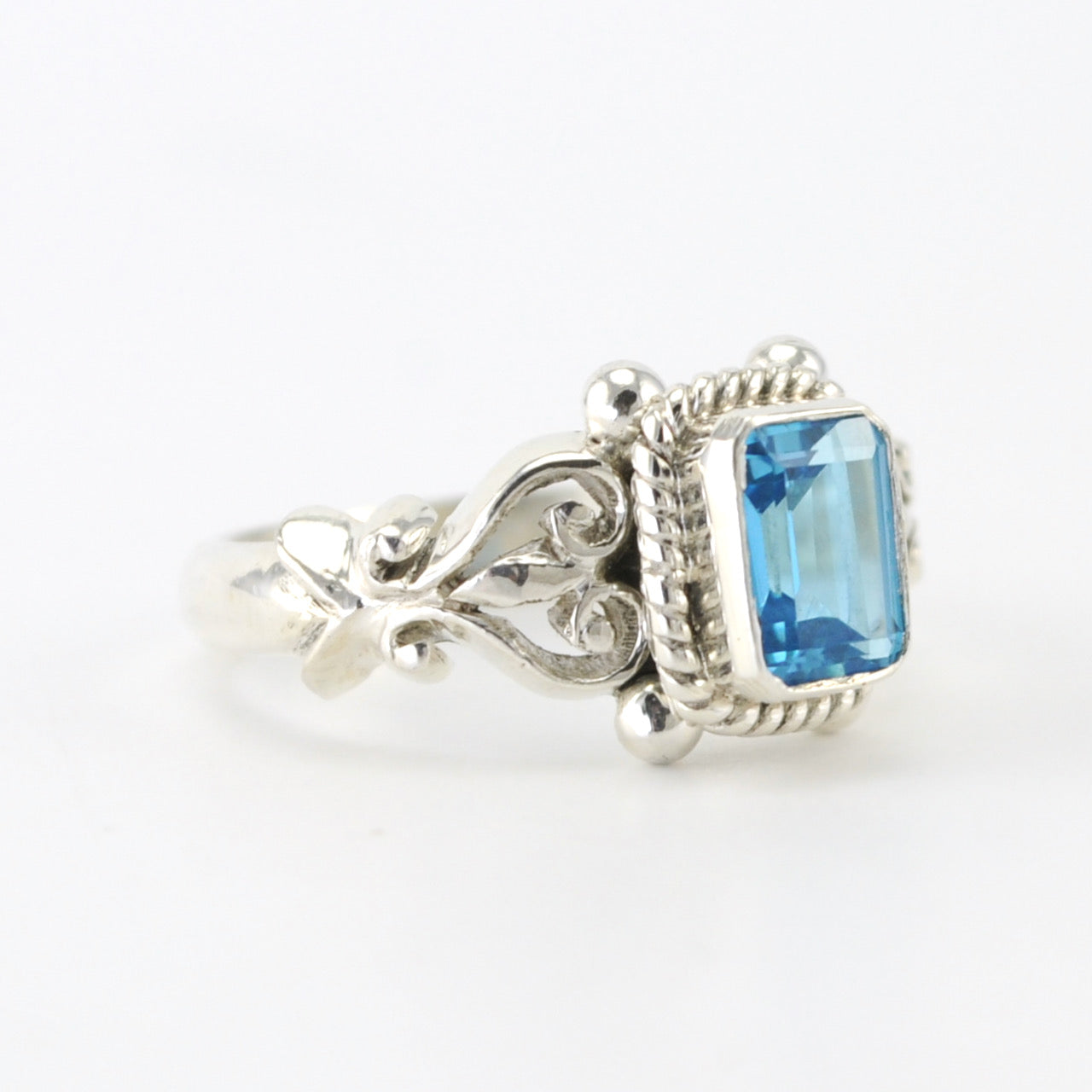 Alt View Silver Blue Topaz 5x7mm Rectangle Ring