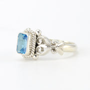 Side View Silver Blue Topaz 5x7mm Rectangle Ring