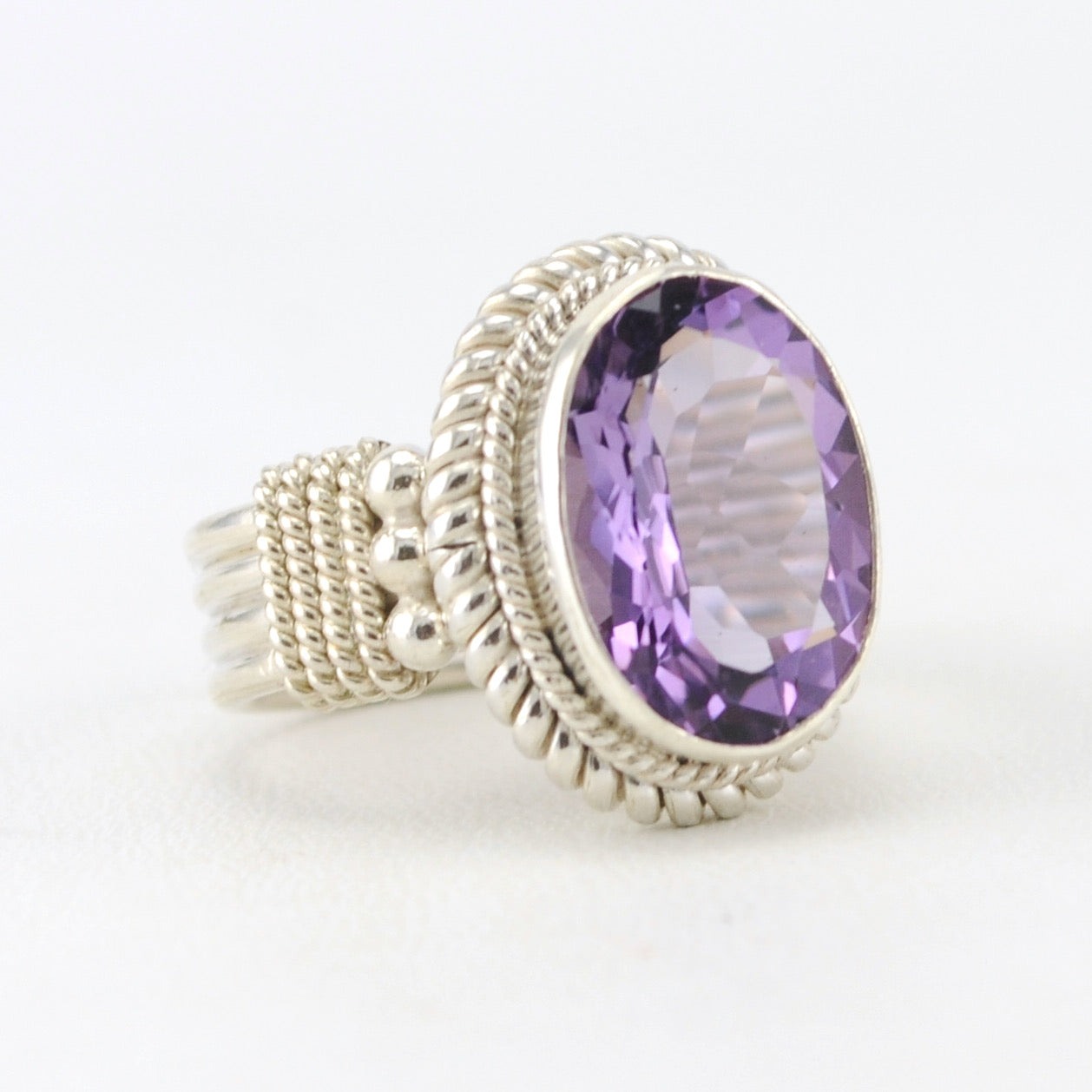 Alt View Silver Amethyst 10x14mm Oval Ring