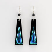 Front View Electric Blue Fused Glass Elongated Trapezoid Earrings