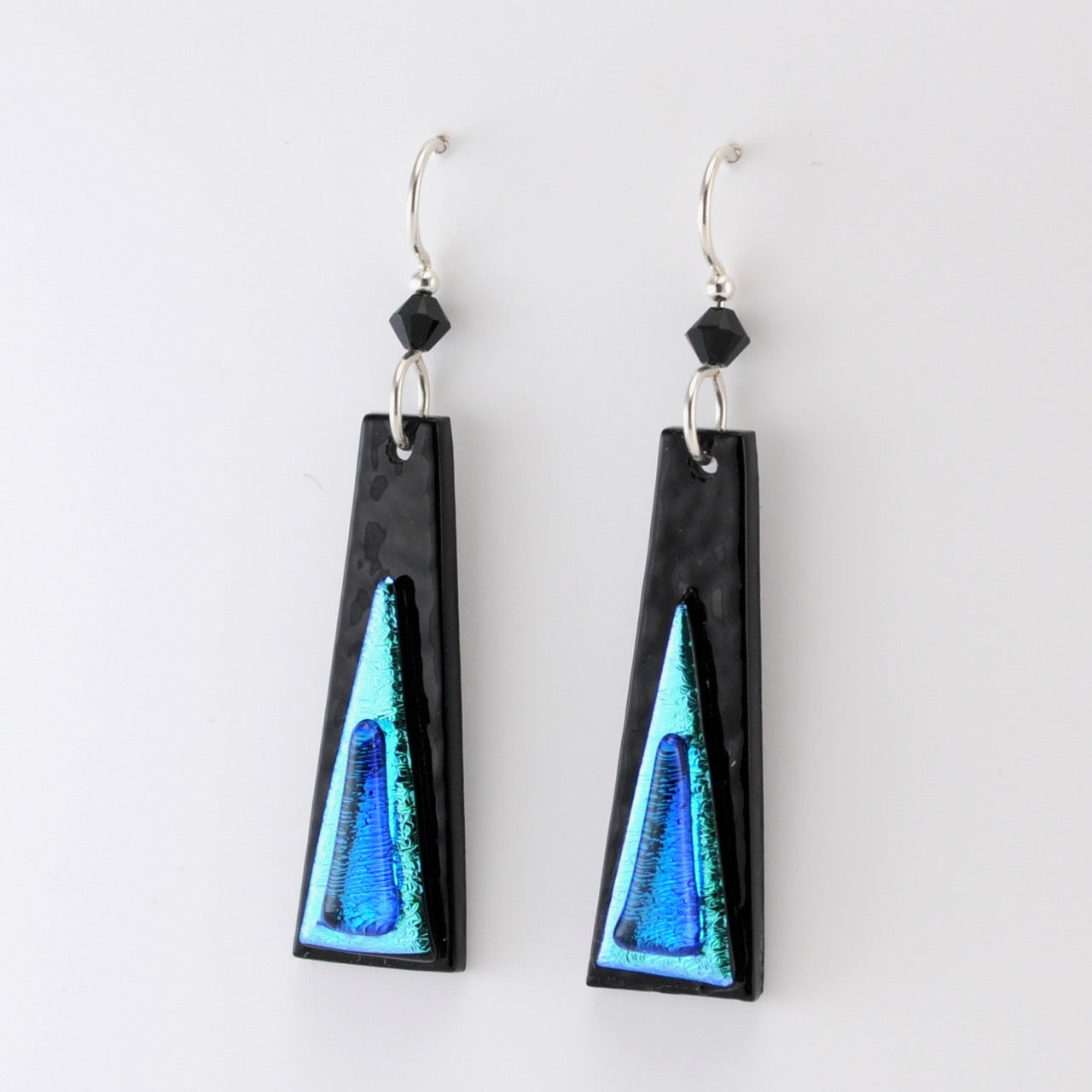 Electric Blue Fused Glass Elongated Trapezoid Earrings