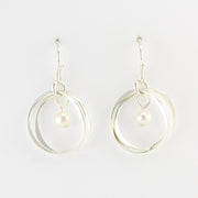 Silver Double Circle Pearl Earrings