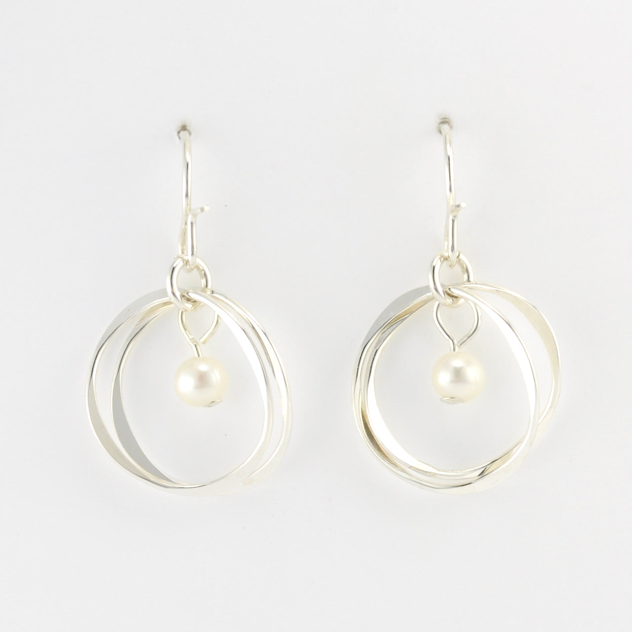 Silver Double Circle Pearl Earrings