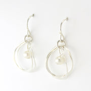 Side View Silver Double Circle Pearl Earrings