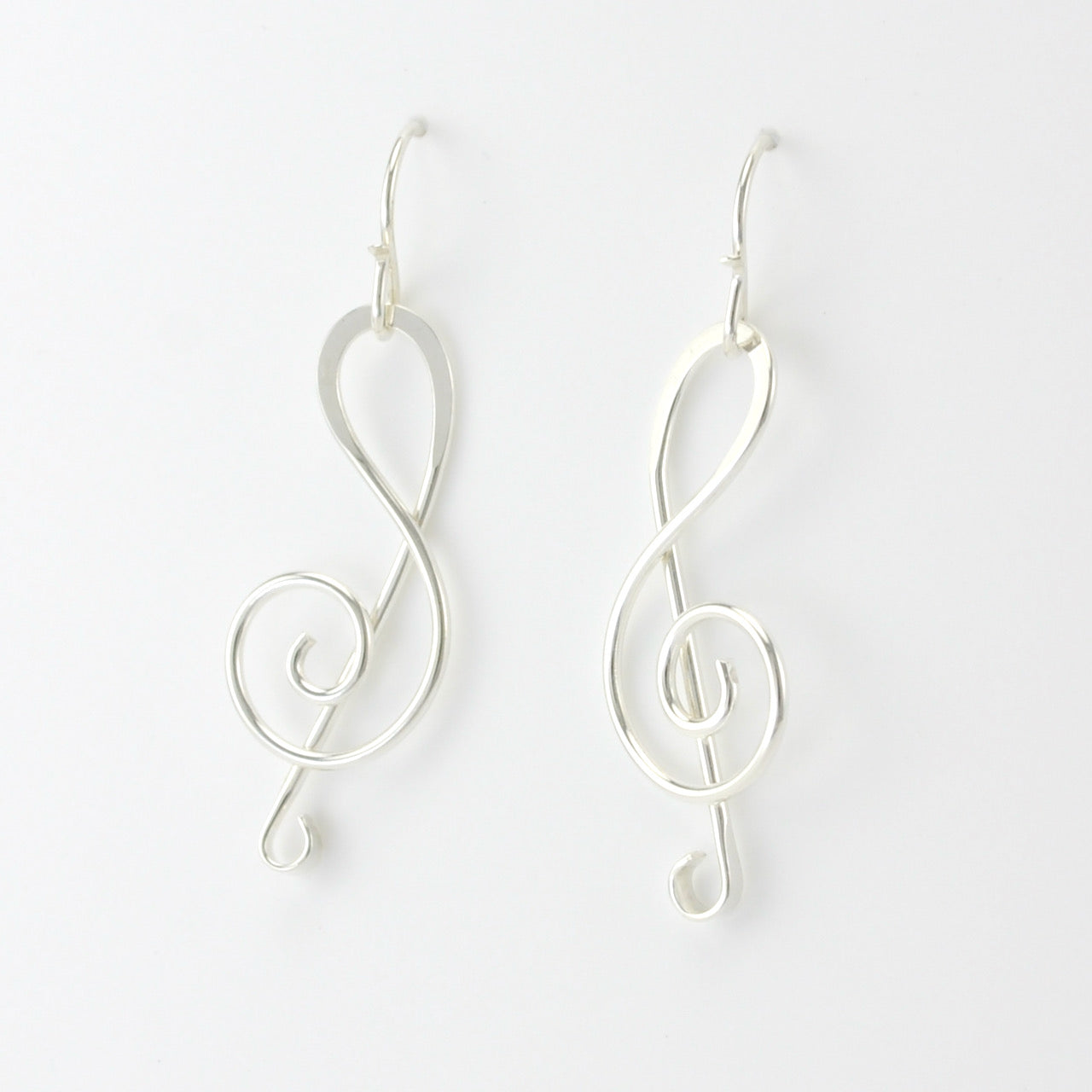 Side View Sterling Silver Treble Clef Dangle Earrings