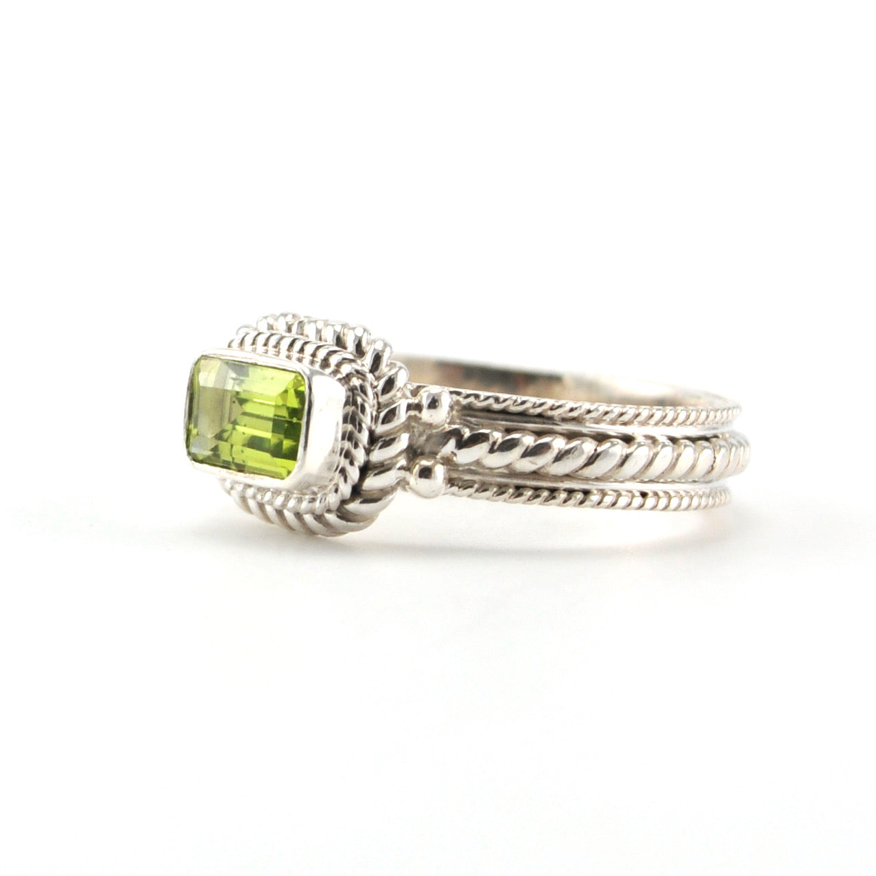 Sterling Silver Peridot 4x6mm Rectangular Ring