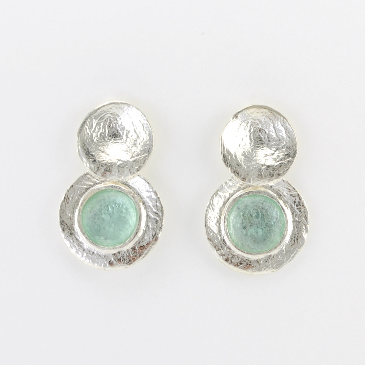 Alt View Sterling Silver Roman Glass Circle Post Earrings