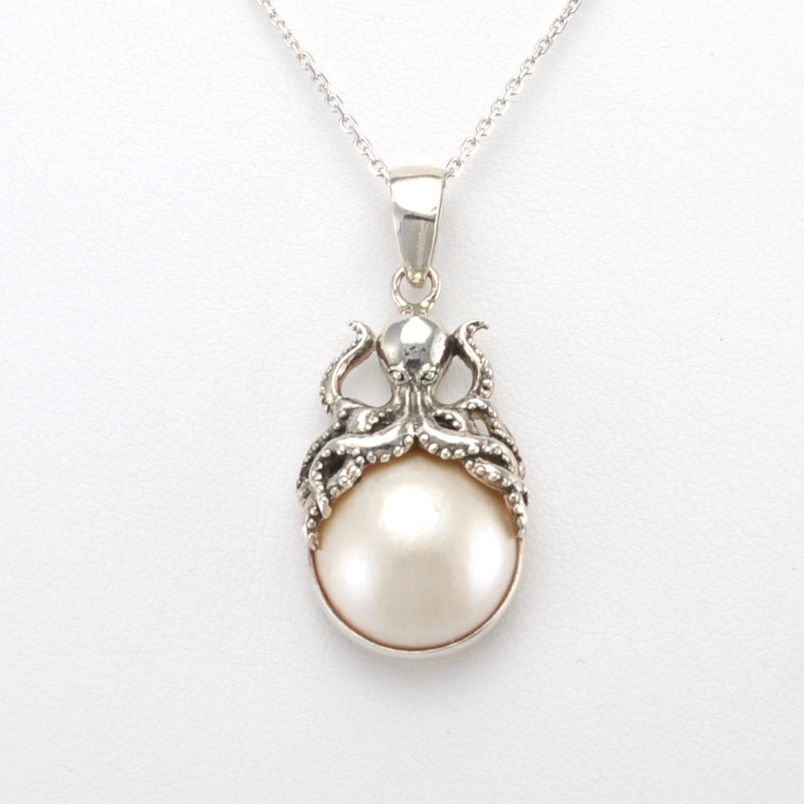 Silver Mabé Pearl Octopus Necklace