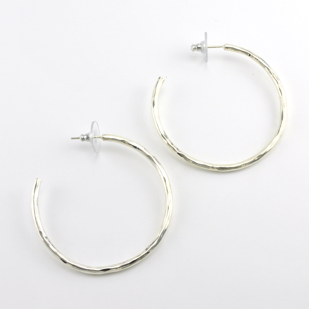 Sterling Silver Textured 50mm Round Post Hoops