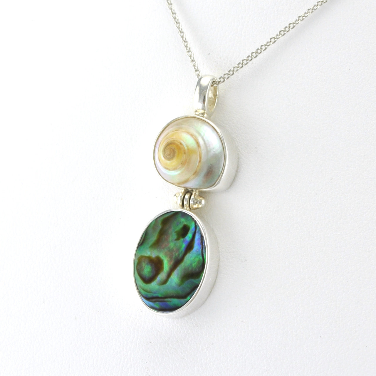 Side View Sterling Silver Malabar Shell Abalone Necklace