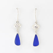 Alt View Silver Seashell Cobalt Sea Glass Earrings