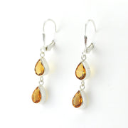 Side View Silver Citrine 2 Tear Dangle Earrings