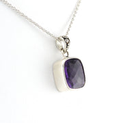 Side View Silver Amethyst 9x11mm Rectangular Bali Necklace