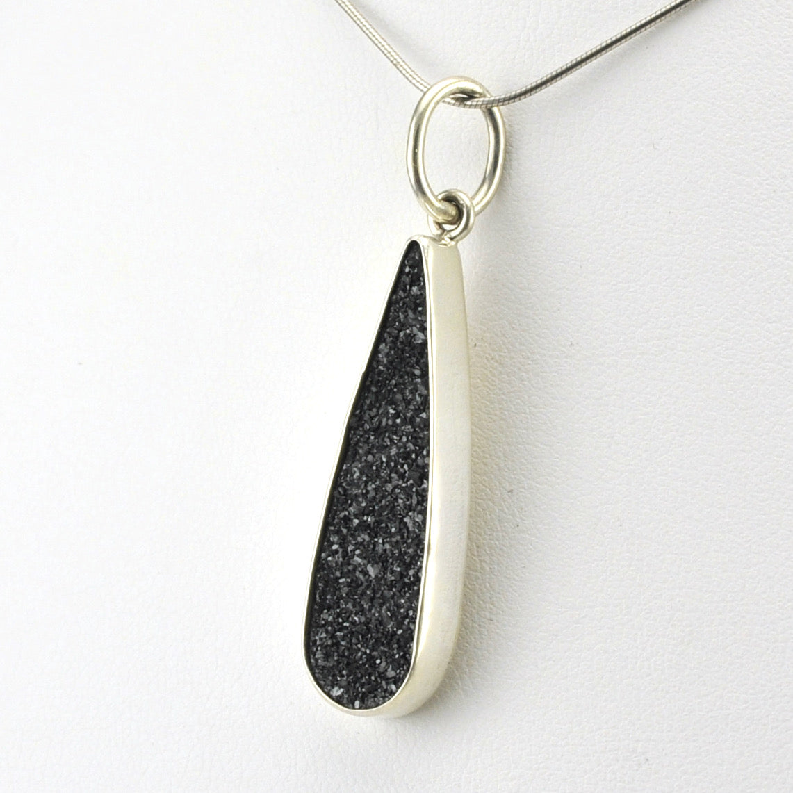 Sterling Silver Black Druzy Agate Tear Pendant