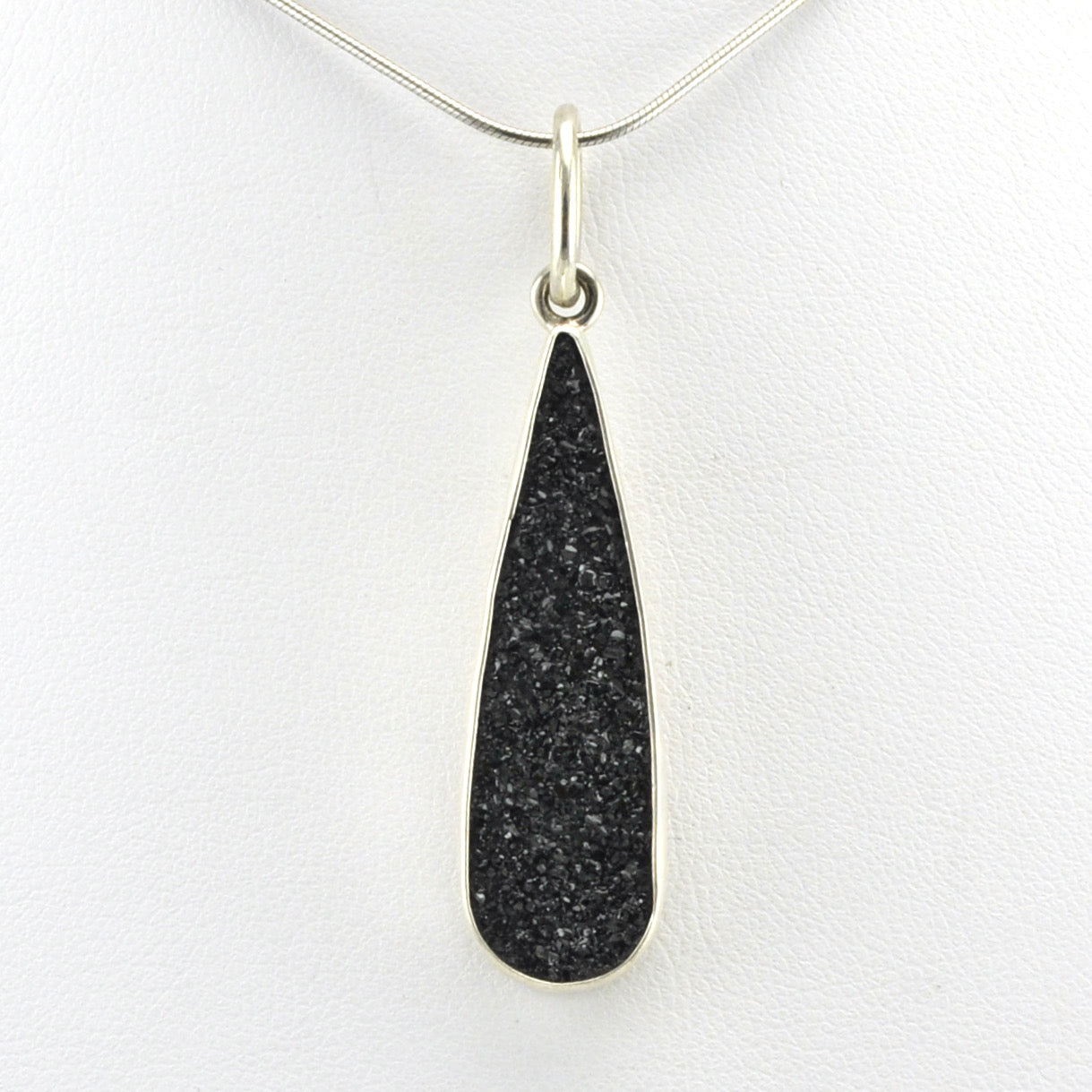 Alt View Sterling Silver Black Druzy Agate Tear Pendant