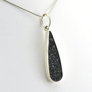 Side View Sterling Silver Black Druzy Agate Tear Pendant